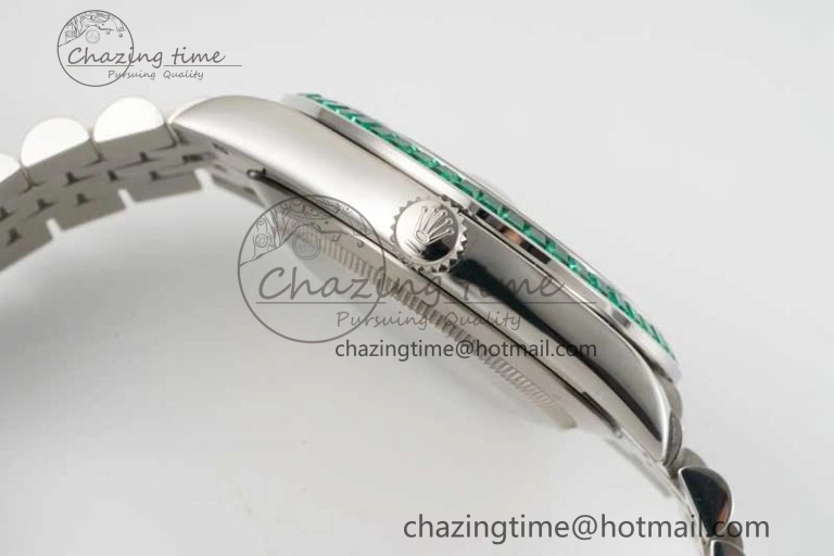 DateJust 41mm DIWF 1:1 Best Edition 904L Steel Green Diamonds Bezel Gray Dial Arabic Marker on Jubilee Bracelet SA3235
