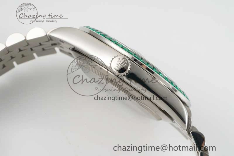 DateJust 41mm DIWF 1:1 Best Edition 904L Steel Green Diamonds Bezel Gray Dial Arabic Marker on Jubilee Bracelet SA3235