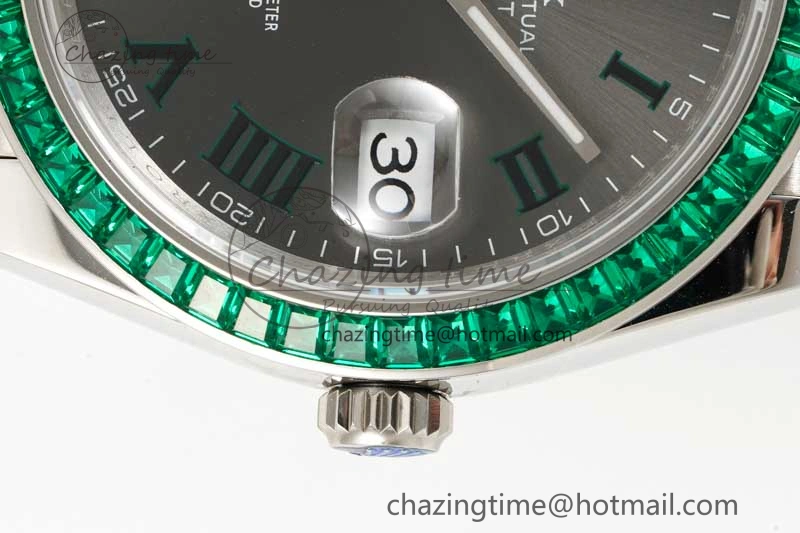 DateJust 41mm DIWF 1:1 Best Edition 904L Steel Green Diamonds Bezel Gray Dial Arabic Marker on Jubilee Bracelet SA3235