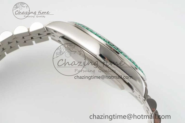 DateJust 41mm DIWF 1:1 Best Edition 904L Steel Green Diamonds Bezel Gray Dial Arabic Marker on Jubilee Bracelet SA3235
