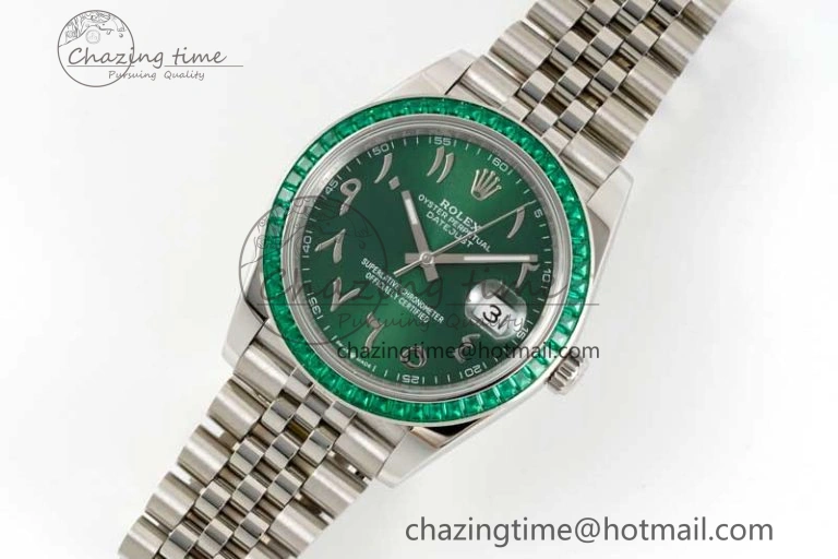 DateJust 41mm DIWF 1:1 Best Edition 904L Steel Green Diamonds Bezel Green Dial Arabic Marker on Jubilee Bracelet SA3235