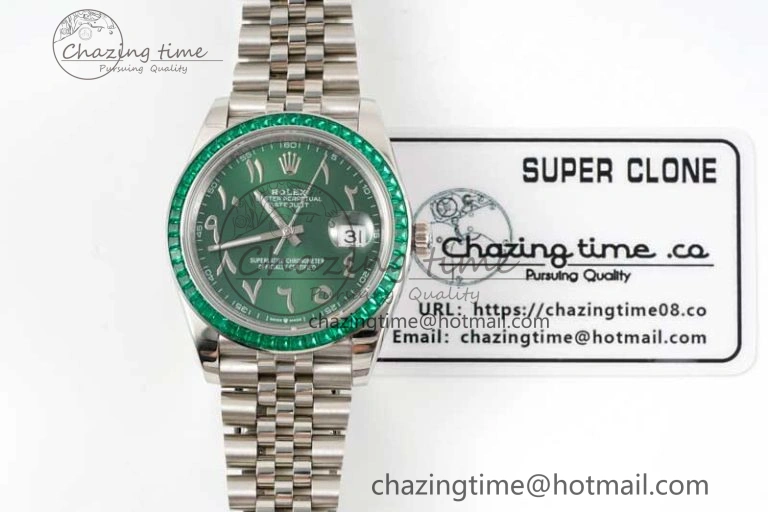 DateJust 41mm DIWF 1:1 Best Edition 904L Steel Green Diamonds Bezel Green Dial Arabic Marker on Jubilee Bracelet SA3235