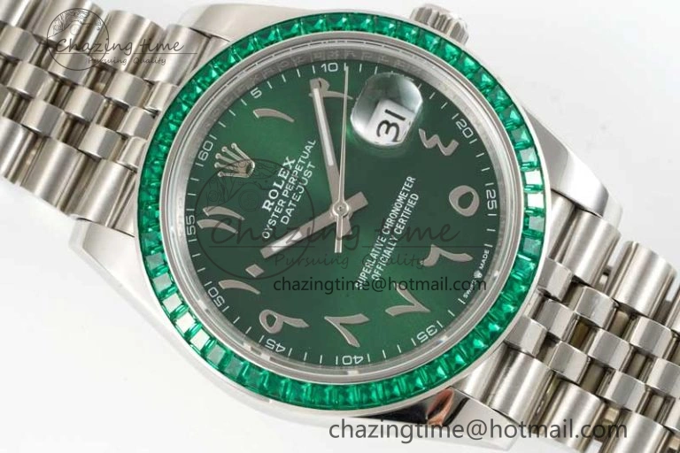DateJust 41mm DIWF 1:1 Best Edition 904L Steel Green Diamonds Bezel Green Dial Arabic Marker on Jubilee Bracelet SA3235