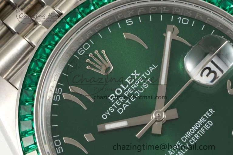 DateJust 41mm DIWF 1:1 Best Edition 904L Steel Green Diamonds Bezel Green Dial Arabic Marker on Jubilee Bracelet SA3235