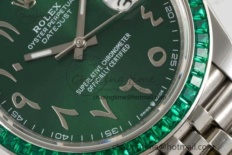 DateJust 41mm DIWF 1:1 Best Edition 904L Steel Green Diamonds Bezel Green Dial Arabic Marker on Jubilee Bracelet SA3235