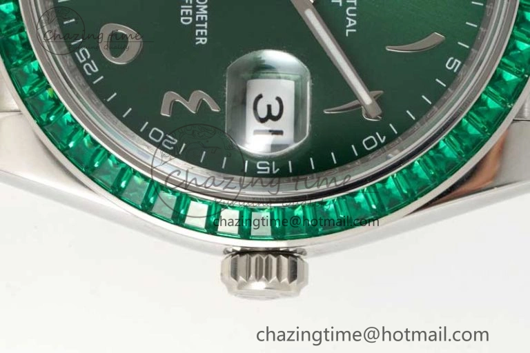 DateJust 41mm DIWF 1:1 Best Edition 904L Steel Green Diamonds Bezel Green Dial Arabic Marker on Jubilee Bracelet SA3235