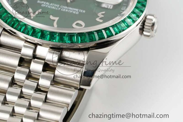 DateJust 41mm DIWF 1:1 Best Edition 904L Steel Green Diamonds Bezel Green Dial Arabic Marker on Jubilee Bracelet SA3235