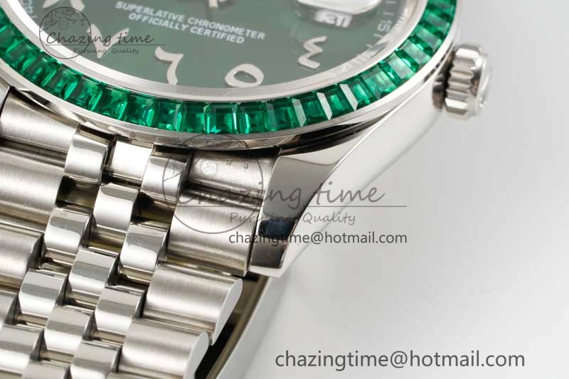 DateJust 41mm DIWF 1:1 Best Edition 904L Steel Green Diamonds Bezel Green Dial Arabic Marker on Jubilee Bracelet SA3235