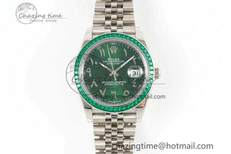 DateJust 41mm DIWF 1:1 Best Edition 904L Steel Green Diamonds Bezel Green Dial Arabic Marker on Jubilee Bracelet SA3235