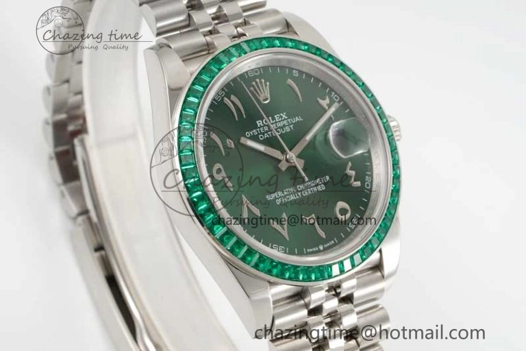 DateJust 41mm DIWF 1:1 Best Edition 904L Steel Green Diamonds Bezel Green Dial Arabic Marker on Jubilee Bracelet SA3235