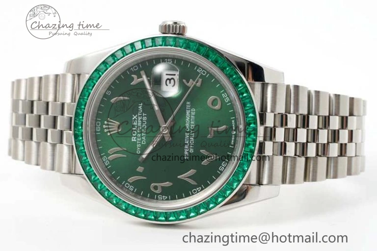 DateJust 41mm DIWF 1:1 Best Edition 904L Steel Green Diamonds Bezel Green Dial Arabic Marker on Jubilee Bracelet SA3235