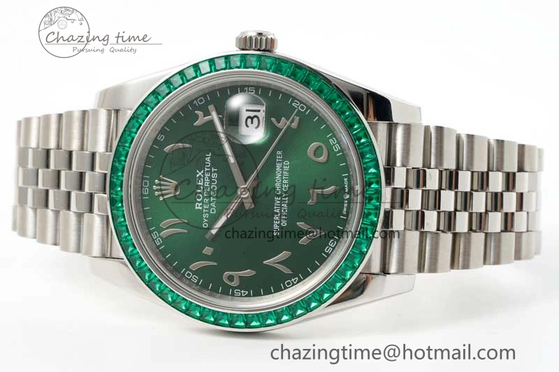 DateJust 41mm DIWF 1:1 Best Edition 904L Steel Green Diamonds Bezel Green Dial Arabic Marker on Jubilee Bracelet SA3235