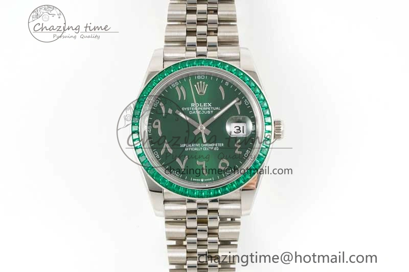 DateJust 41mm DIWF 1:1 Best Edition 904L Steel Green Diamonds Bezel Green Dial Arabic Marker on Jubilee Bracelet SA3235