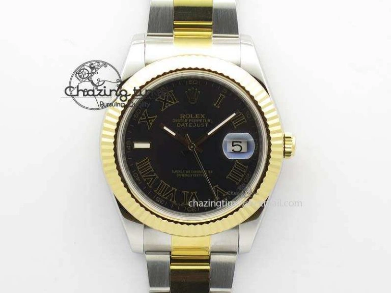DateJust II 116333 SS YG 41mm EW Best Edition Black Dial Black Roman Markers On SS Bracelet A3136