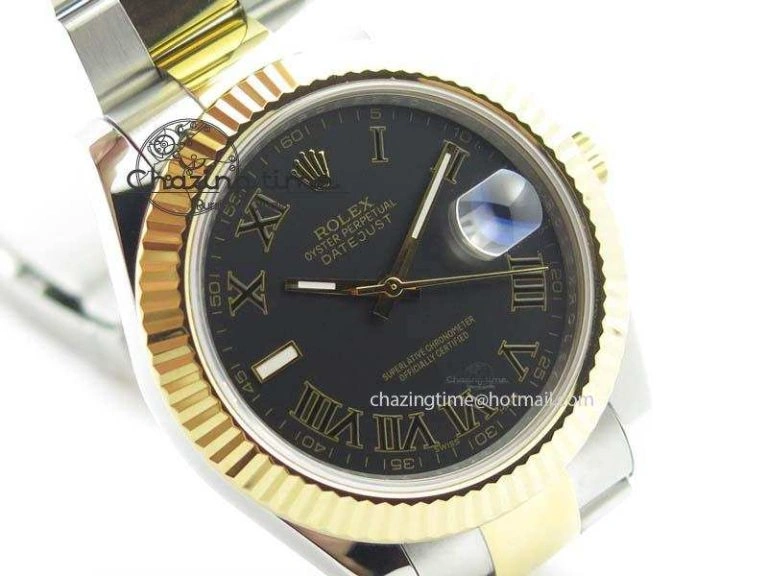 DateJust II 116333 SS YG 41mm EW Best Edition Black Dial Black Roman Markers On SS Bracelet A3136