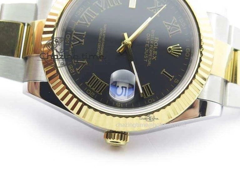 DateJust II 116333 SS YG 41mm EW Best Edition Black Dial Black Roman Markers On SS Bracelet A3136