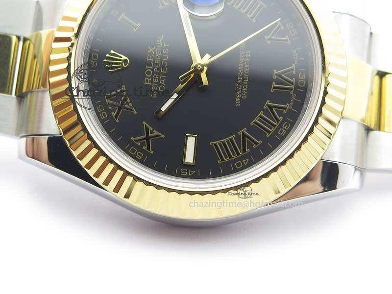 DateJust II 116333 SS YG 41mm EW Best Edition Black Dial Black Roman Markers On SS Bracelet A3136