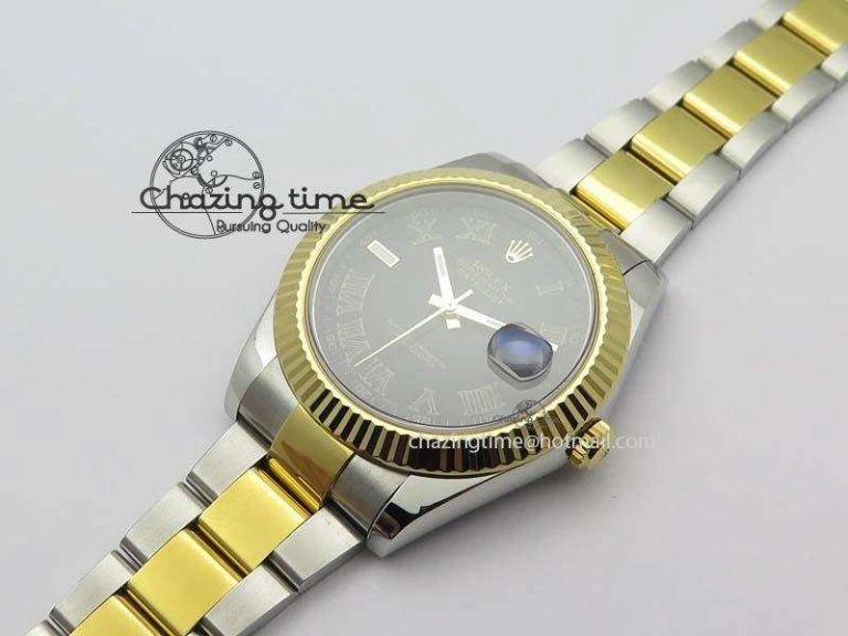 DateJust II 116333 SS YG 41mm EW Best Edition Black Dial Black Roman Markers On SS Bracelet A3136