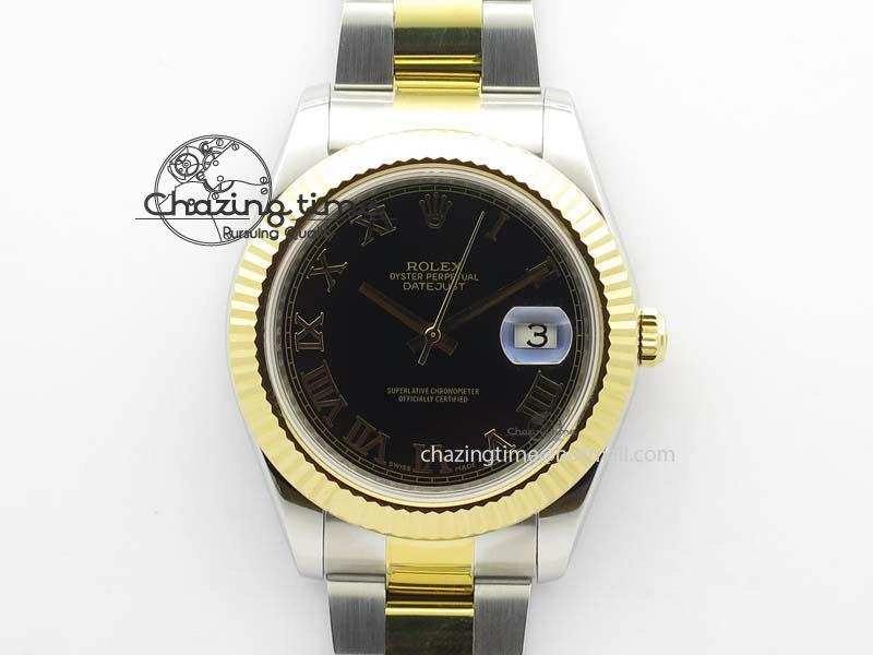 DateJust II 116333 SS YG 41mm EW Best Edition Black Dial Gold Roman Markers On SS Bracelet A3136