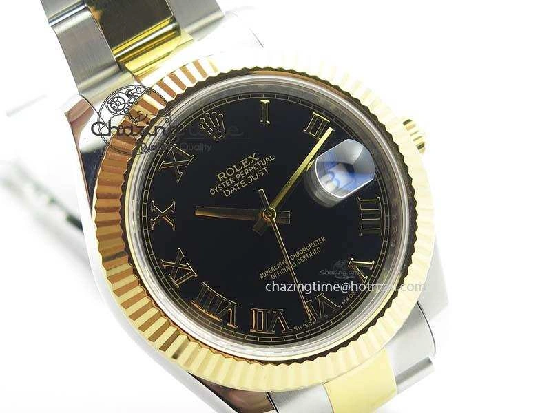 DateJust II 116333 SS YG 41mm EW Best Edition Black Dial Gold Roman Markers On SS Bracelet A3136