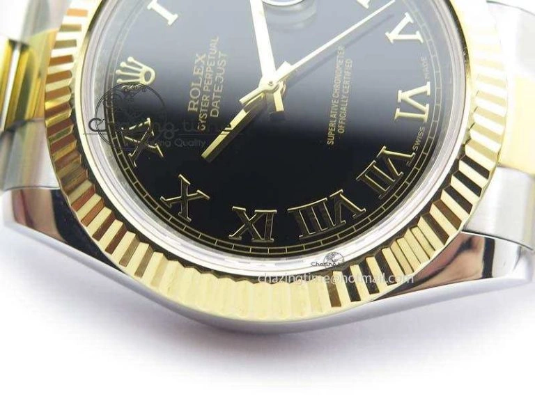DateJust II 116333 SS YG 41mm EW Best Edition Black Dial Gold Roman Markers On SS Bracelet A3136