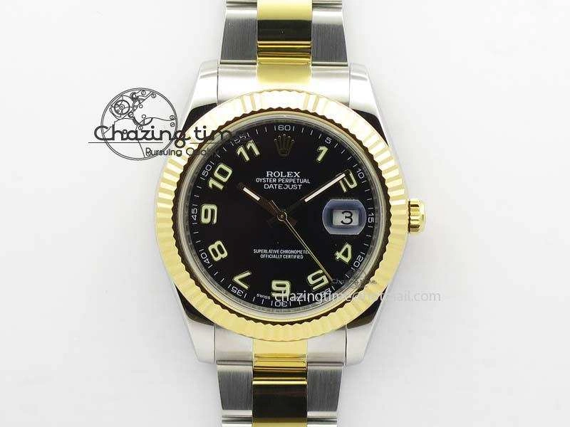 DateJust II 116333 SS YG 41mm EW Best Edition Black Dial Numeral Markers On SS Bracelet A3136