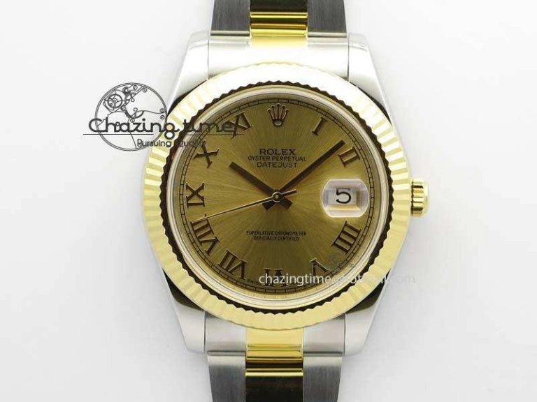 DateJust II 116333 SS YG 41mm EW Best Edition Gold Dial Roman Markers On SS Bracelet A3136