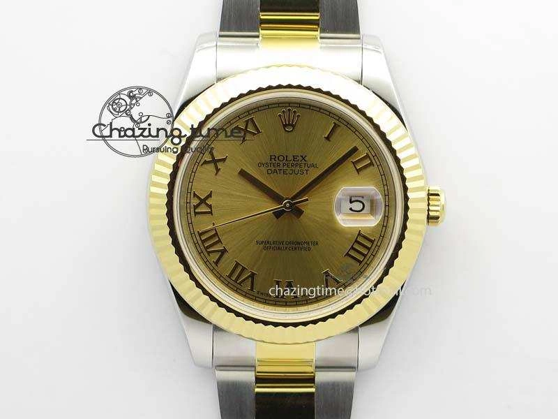 DateJust II 116333 SS YG 41mm EW Best Edition Gold Dial Roman Markers On SS Bracelet A3136