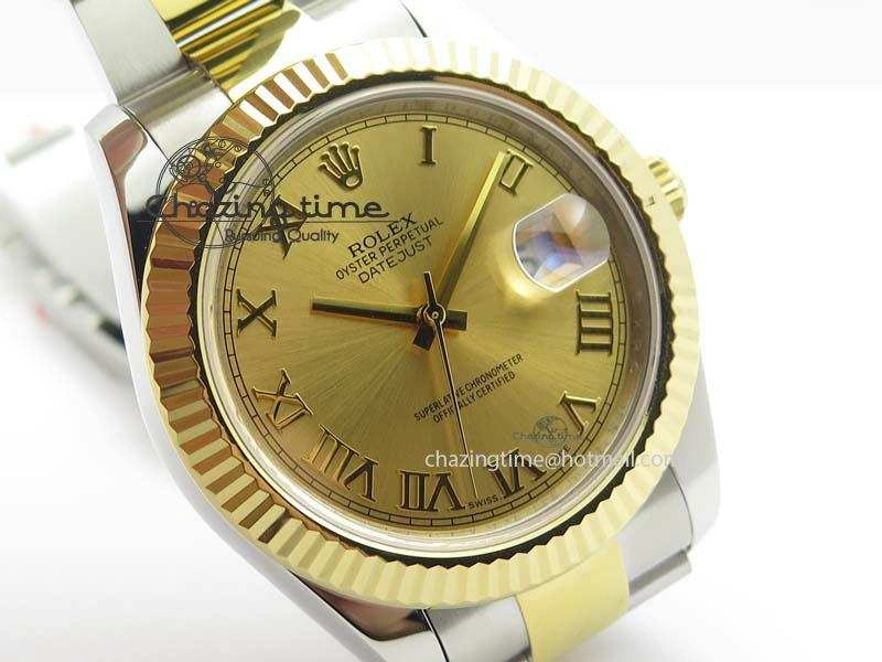 DateJust II 116333 SS YG 41mm EW Best Edition Gold Dial Roman Markers On SS Bracelet A3136