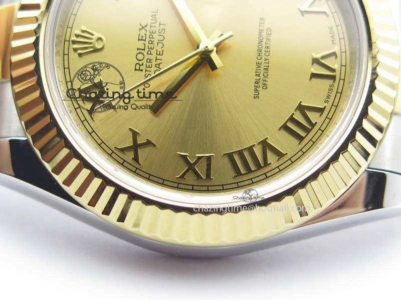 DateJust II 116333 SS YG 41mm EW Best Edition Gold Dial Roman Markers On SS Bracelet A3136