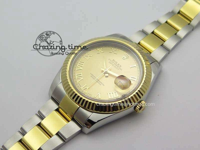 DateJust II 116333 SS YG 41mm EW Best Edition Gold Dial Roman Markers On SS Bracelet A3136