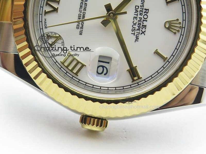 DateJust II 116333 SS YG 41mm EW Best Edition White Dial Roman Markers On SS Bracelet A3136