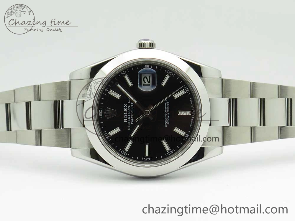 DateJust II 126334 41mm SS BP 1:1 Best Edition Black Dial Sticks Makers on Oyster Bracelet