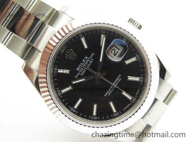 DateJust II 126334 41mm SS BP Maker 1:1 Best Edition Black Dial Fluted Bezel on Oyster Bracelet