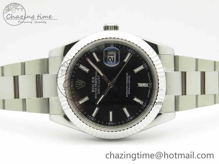 DateJust II 126334 41mm SS BP Maker 1:1 Best Edition Black Dial Fluted Bezel on Oyster Bracelet