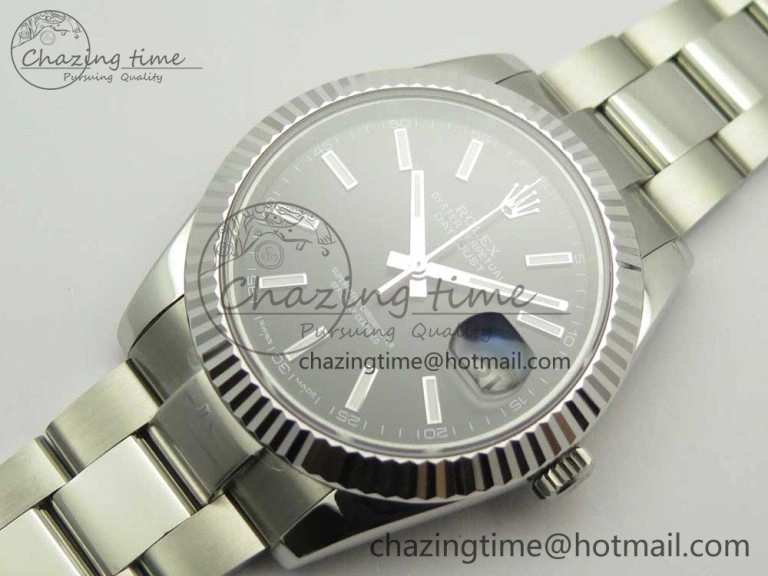 DateJust II 126334 41mm SS BP Maker 1:1 Best Edition Black Dial Fluted Bezel on Oyster Bracelet