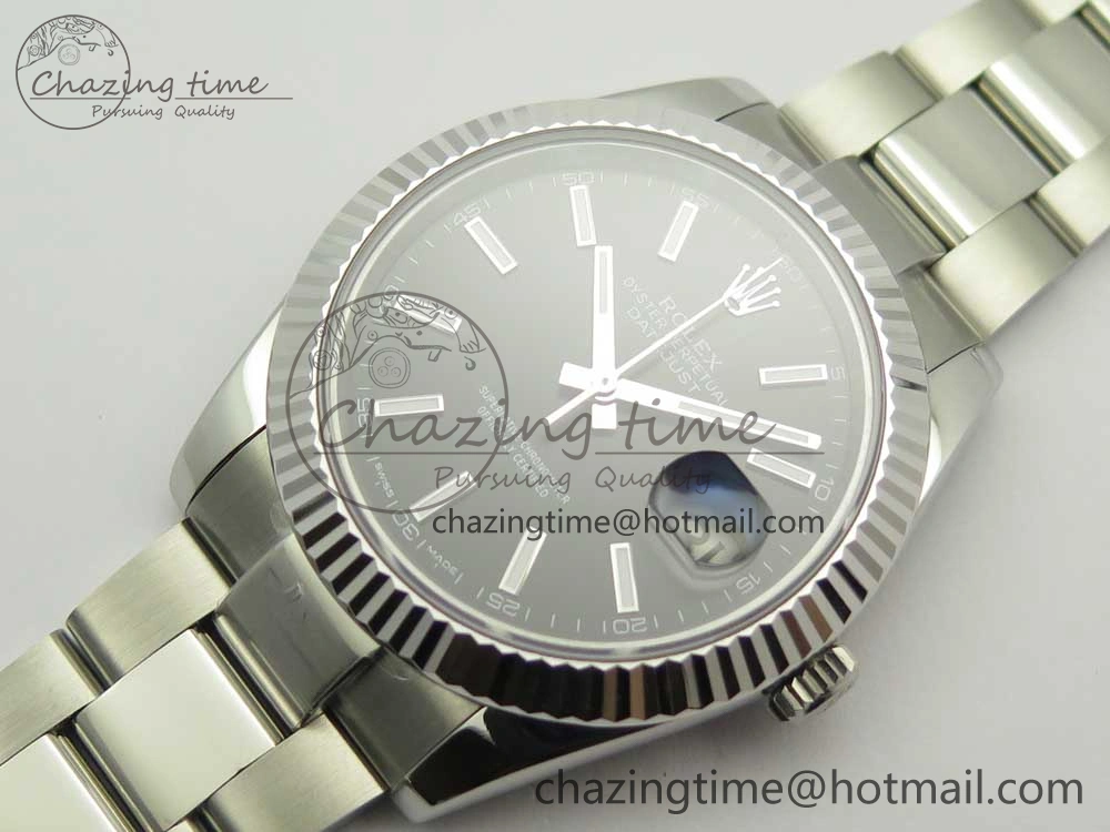 DateJust II 126334 41mm SS BP Maker 1:1 Best Edition Black Dial Fluted Bezel on Oyster Bracelet
