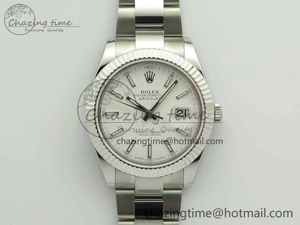 DateJust II 126334 41mm SS BP Maker 1:1 Best Edition White Dial Fluted Bezel on Oyster Bracelet