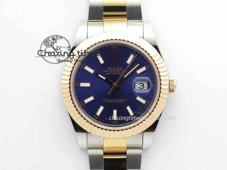 DateJust II 41mm SS RG BP Maker Best Edition Blue Sticks Dial On SS RG Bracelet SA3136