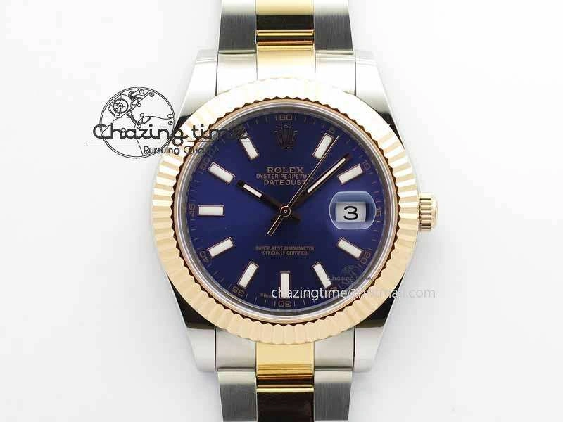 DateJust II 41mm SS RG BP Maker Best Edition Blue Sticks Dial On SS RG Bracelet SA3136