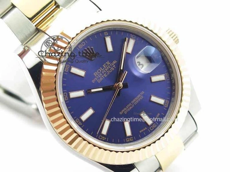 DateJust II 41mm SS RG BP Maker Best Edition Blue Sticks Dial On SS RG Bracelet SA3136