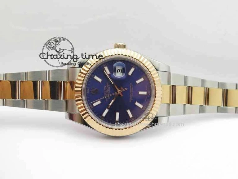 DateJust II 41mm SS RG BP Maker Best Edition Blue Sticks Dial On SS RG Bracelet SA3136