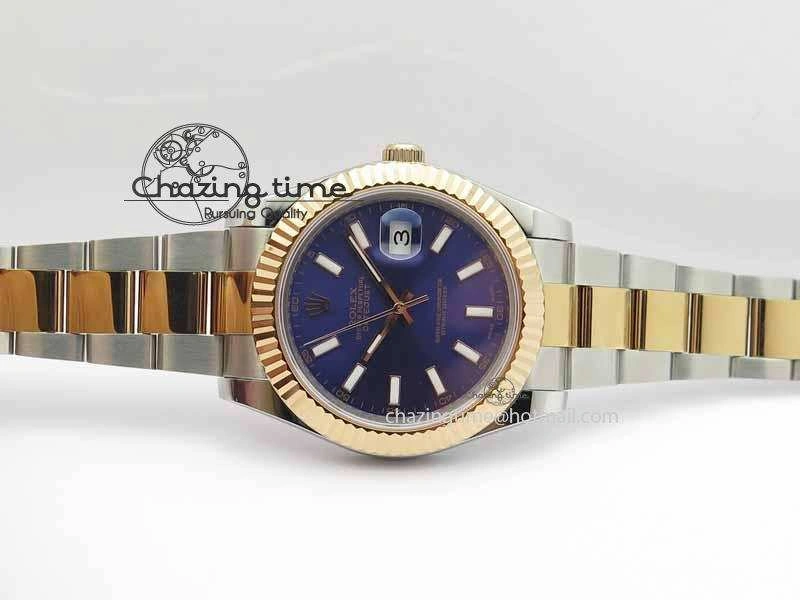 DateJust II 41mm SS RG BP Maker Best Edition Blue Sticks Dial On SS RG Bracelet SA3136