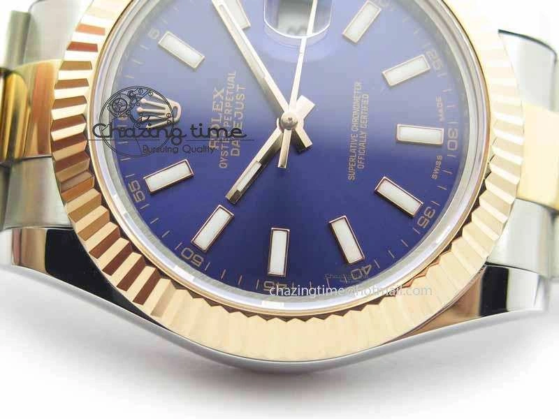 DateJust II 41mm SS RG BP Maker Best Edition Blue Sticks Dial On SS RG Bracelet SA3136