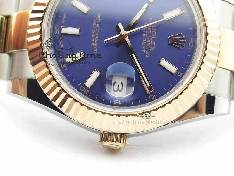 DateJust II 41mm SS RG BP Maker Best Edition Blue Sticks Dial On SS RG Bracelet SA3136