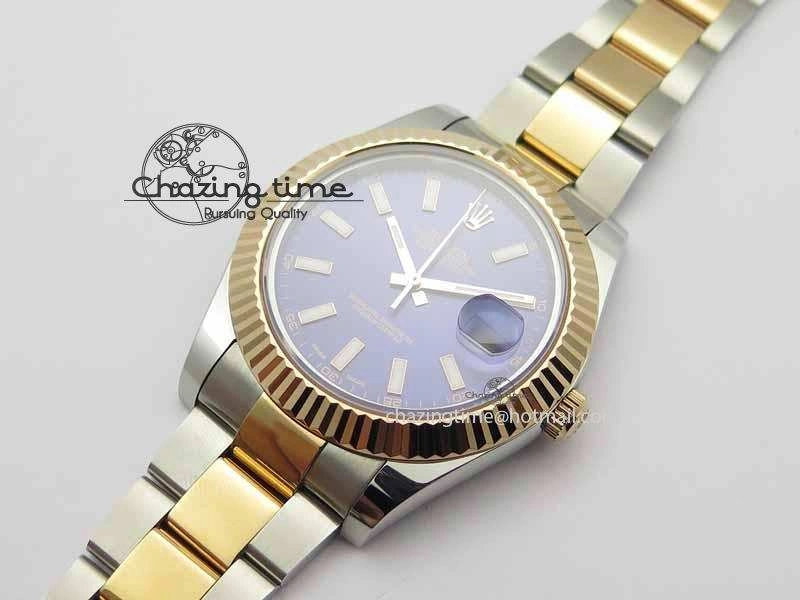 DateJust II 41mm SS RG BP Maker Best Edition Blue Sticks Dial On SS RG Bracelet SA3136