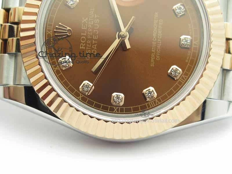 DateJust II 41mm SS RG BP Maker Best Edition Brown Diam Dial On New Version Jubilee Bracelet A2813