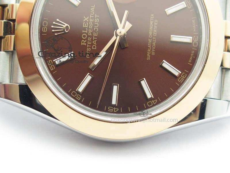 DateJust II 41mm SS RG BP Maker Best Edition Brown Sticks Dial On New Version Jubilee Bracelet A2813
