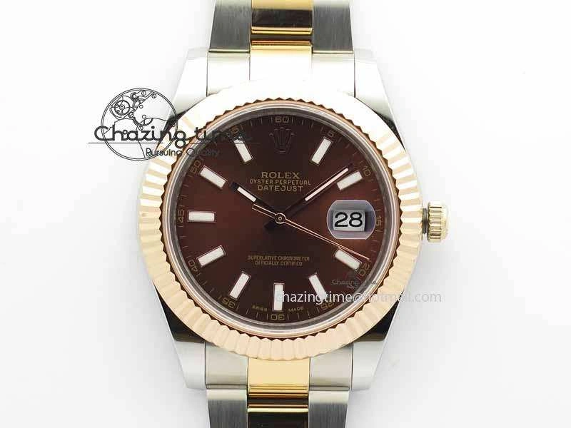 DateJust II 41mm SS RG BP Maker Best Edition Brown Sticks Dial On SS RG Bracelet SA3136