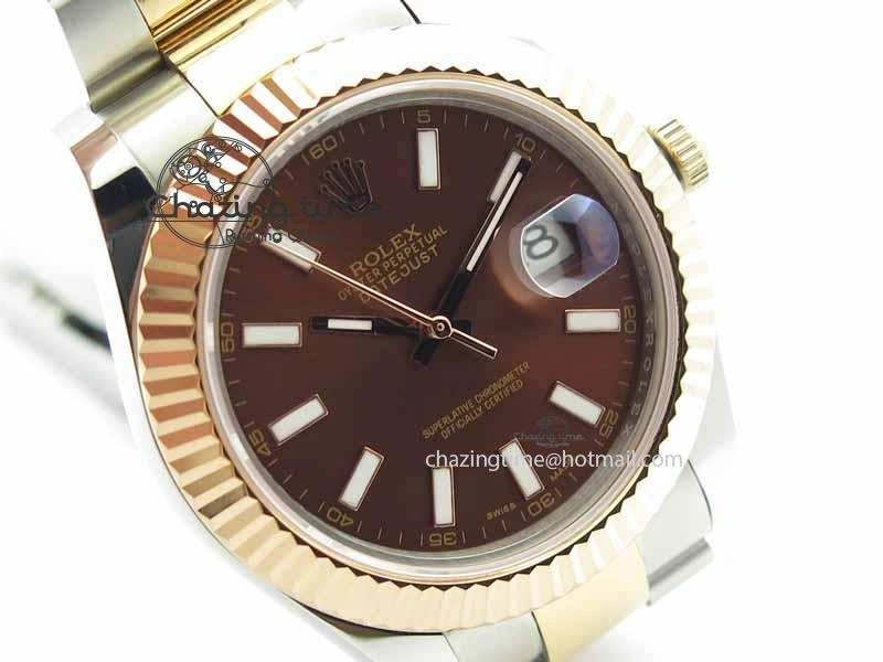 DateJust II 41mm SS RG BP Maker Best Edition Brown Sticks Dial On SS RG Bracelet SA3136